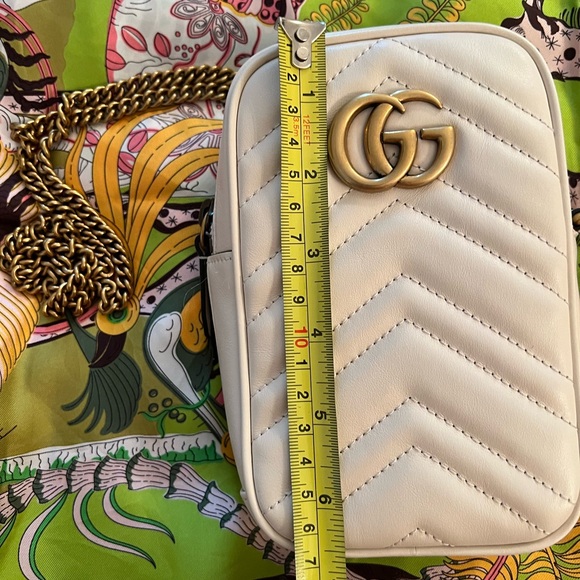 AUTHENTIC GUCCI GG Marmont Mini leather cream white pouch w/soft pink coin purse - Picture 10 of 14